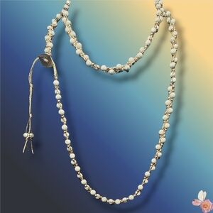 Nakamol Cream Beaded Long Necklace Gold Tone Adjustable Slider 331